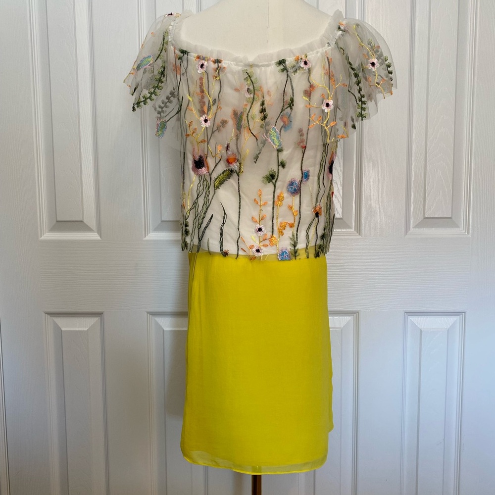 Lucy Paris Floral Embroidered Sheer Blouse with Yellow Skirt
